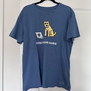 Life is Good (M) Crusher Tee: Navy “Work From Home” Dog Print 100% Cotton TShirt